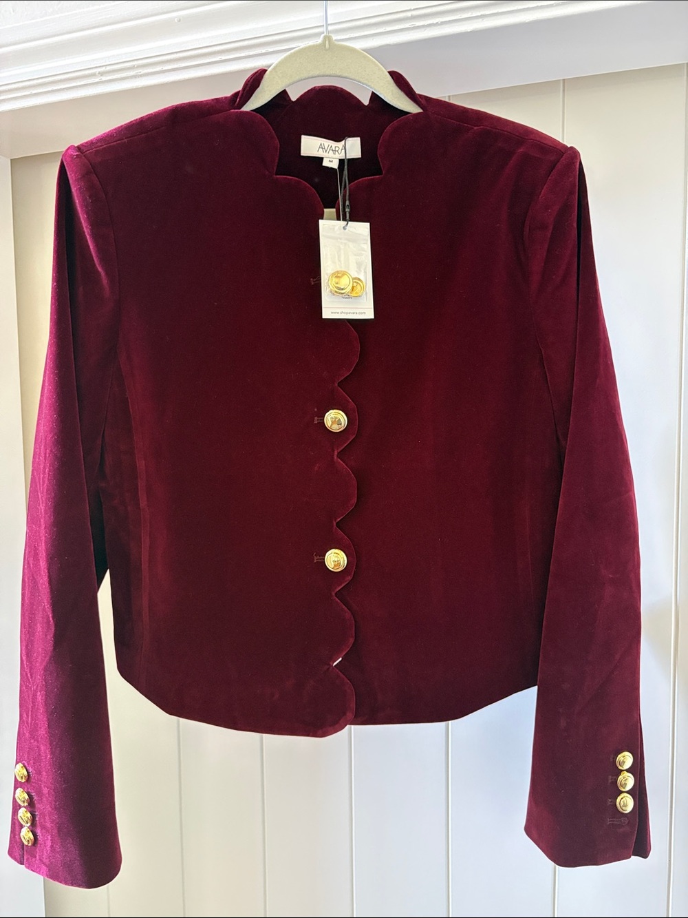 Avanti Women's Burgundy Velvet Scallop-Edge Jacket NEW with Taga